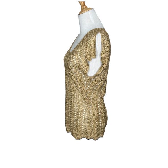 Vintage The Limited Crocheted Lace Top Gold Sheer Beaded Womens Medium - Picture 2 of 8